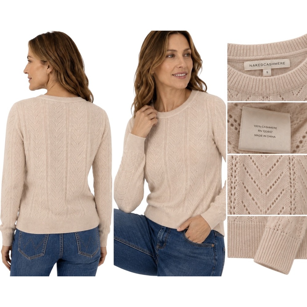 Naked Cashmere Pointelle Sweater Petal Pink Women Size S Chevron Knit Eyelets